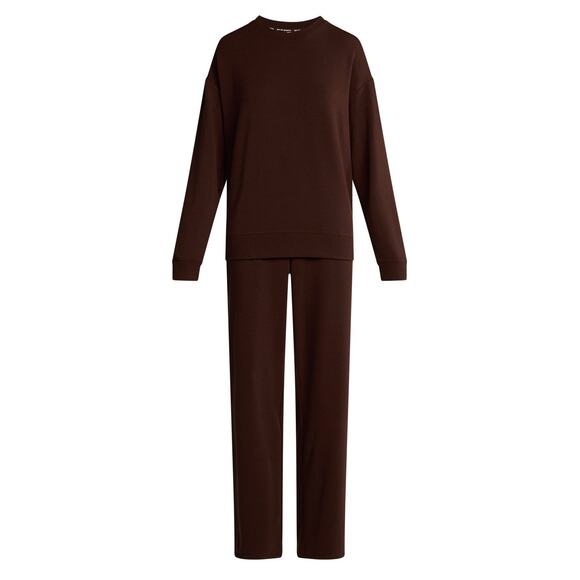 Womens Super Soft 2 Piece Fleece Top and Pants Lounge Set BROWN Plus Size 3X - Picture 1 of 4